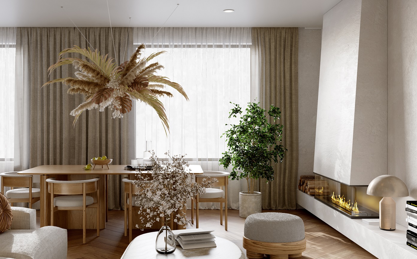 sala de estar en tonos neutros y con una apariencia minimalista y natural